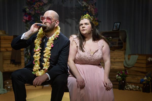 Mark Henry-Davies and Mared Llywelyn in Parti Priodas by Gruffudd Owen, a Theatr Cymru production. Photographed by Mark Douet. 2