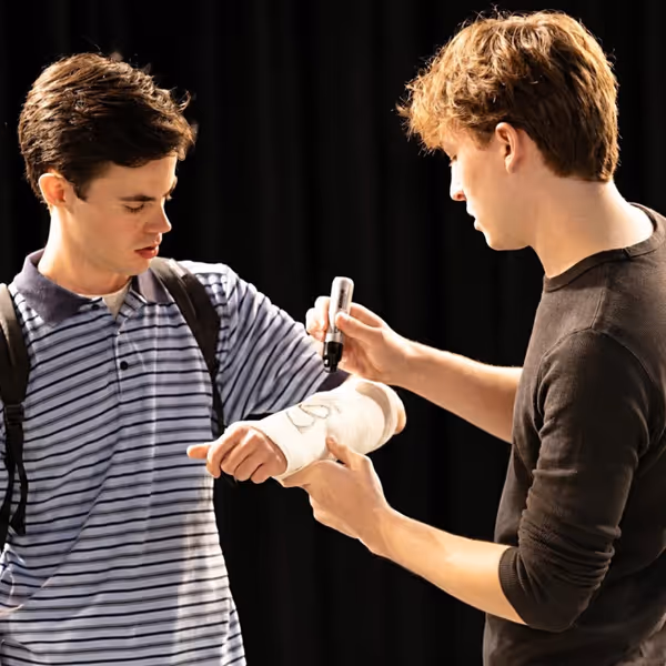 Keegan Sells as Evan Hansen and Braeden Davis as Connor Murphy in Dear Evan Hansen. Photo by Klose2U Photography 3