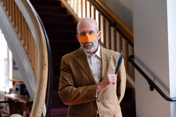 Gary Penn plays Otto von Bisquack, the German Chancellor trying to ensure peace in Europe in Heart of Duckness by A.J. Ditty. Photo by Hannah Daly Ellsworth. 8