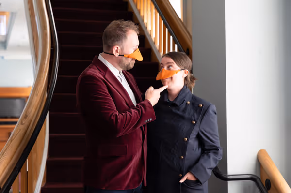 Although their countries of France and Britain are enemies, sparks fly between Baron de Crested (Ryland Garnett) and Sir Edward Mallard of Duckingham (Madison Shmalo) in Heart of Duckness by A.J. Ditt 16