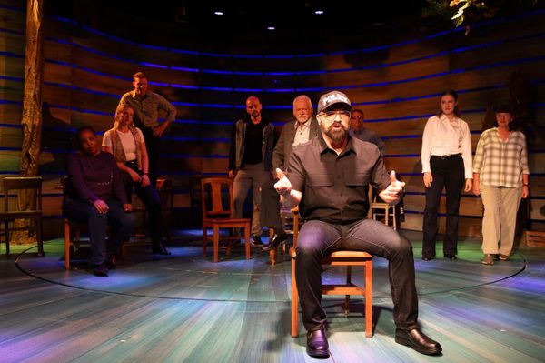 Steve Brubaker as Oz and the cast of Come From Away (2025) in Welcome to the Rock. Photos by Klose2u Photography L.L.C. 1