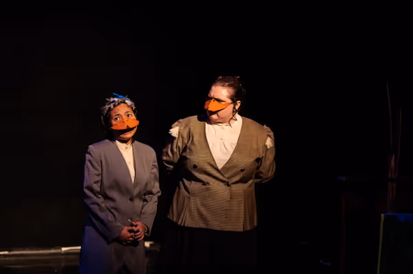 De Eend (Chris Say) tells the Marquês de Penaquill (Hollie Pryor) that she understands just how difficult it is being a female duck in a drake’s world in Heart of Duckness by A.J. Ditty. Photo by Kat Moraros Photography. 14