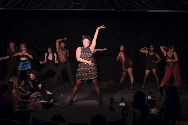 Aarin Wilson as Sally Bowles. Kimora Smiley, Olivia Barnes, Noel Jensen, Patrice Berry, Sarah Schechter, Liv Gonzales, Andres Lagang, La'Shawn Ware, Jack Stuhley, Anton Schneiderwind as the Kit Kat Club Dancers. Photos by Ken Jacques. 5