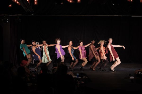 Aarin Wilson as Sally Bowles. Kimora Smiley, Olivia Barnes, Noel Jensen, Patrice Berry, Sarah Schechter, Liv Gonzales, Andres Lagang, Anton Schneiderwind as the Kit Kat Club Dancers. Photos by Ken Jacques. 11