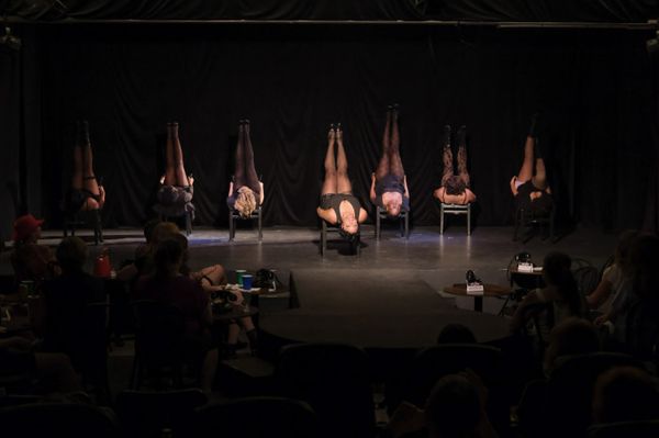 Aarin Wilson as Sally Bowles. Kimora Smiley, Olivia Barnes, Noel Jensen, Patrice Berry, Sarah Schechter, Liv Gonzales as the Kit Kat Club Dancers. Photos by Ken Jacques. 13
