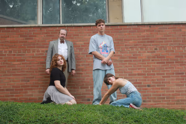 (L–R) Jack Degan (Mr. Bradley), Brynn Smith (Laura), Lawrence Neil (Dean), and Sylvie Schuetz (Lizzie) in 'The Melon’s Cry' at the Falls Center, part of the Philadelphia Fringe Festival. Photo by Jake Rhoda. 4