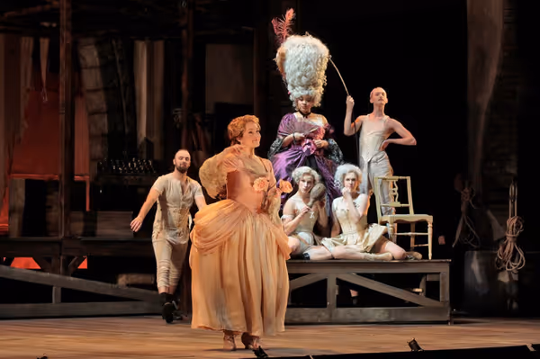 A scene from LA Opera's 2018 production of Candide.  Shown: Erin Morley as Cunegonde. (Photo: Ken Howard 3