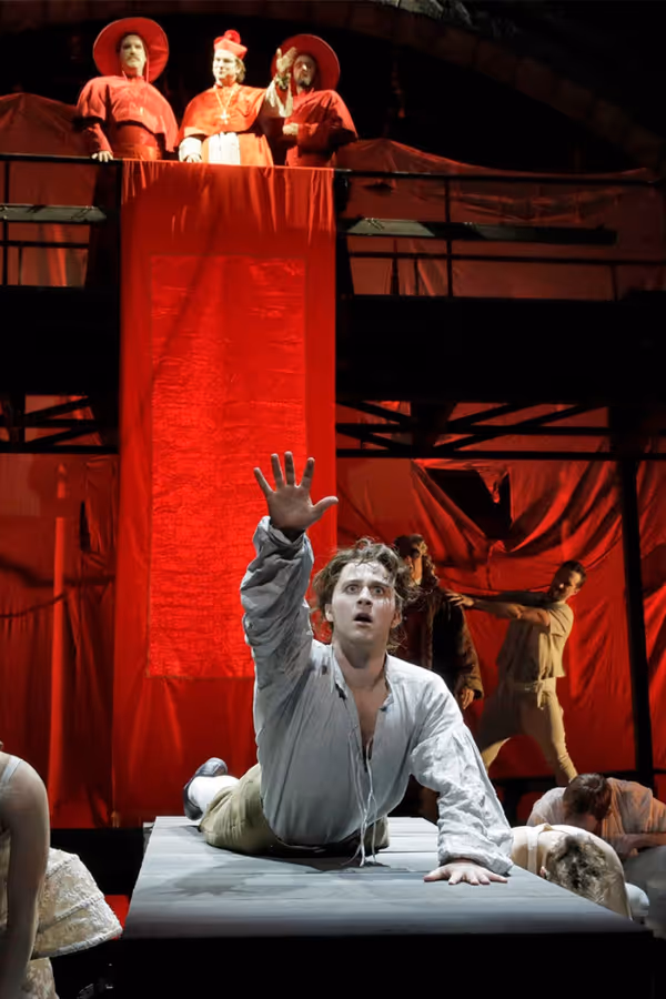 A scene from LA Opera's 2018 production of Candide.  Shown: Jack Swanson as Candide. (Photo: Ken Howard) 4