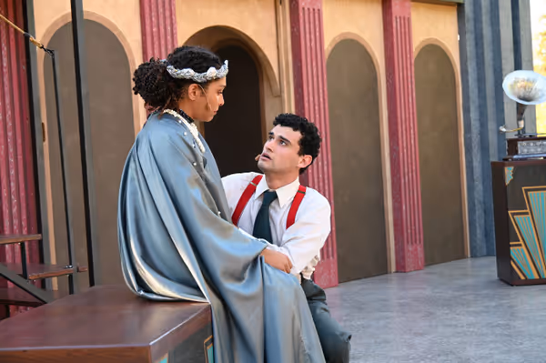 L to R: Emily Newsome* as Octavia, Tyler Aguallo as Caesar in Free Shakespeare in the Park's "Antony+Cleopatra" (*Member Actors' Equity Association / Photo: Jay Yamada) 4