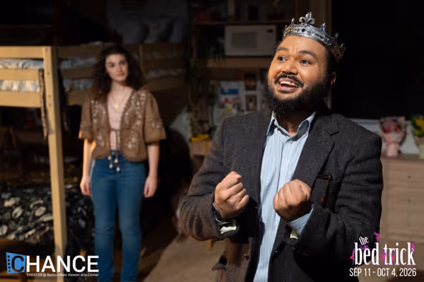 Sophia Blake and Erik Dylan Matibag in “The Bed Trick” at Chance Theater. Playing September 11 - October 4, 2026 at the Bette Aitken theater arts Center on the Cripe Stage. Photos by Eric Keitel Photography. 2