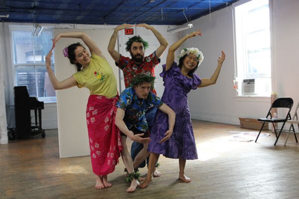 Haha Hawaii Rehearsal, May, 2018 at La MaMa ETC. From L - R, Anna Walden, Michael Burgos, Suzen Murakoshi and Jarrod Bates on the floor. Photo Credit: Lia Chang 3