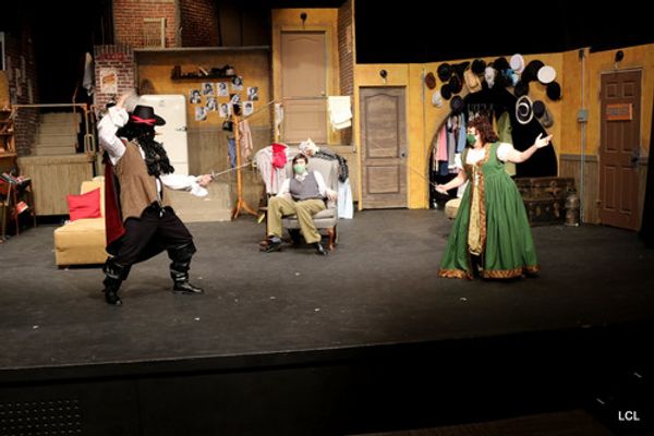 Charlotte (Liz Madden) and George Hay (Wayne White) are on tour in Buffalo in 1953 with a repertory consisting of Cyrano de Bergerac (the “revised, one nostril version”) and Noel Coward’s Private Lives, when they receive word that they might just have one last shot at stardom: Frank Capra is coming to town to see their matinee. Also pictured Kevin Downs
photo by Laura CiccarellileBlanc 1