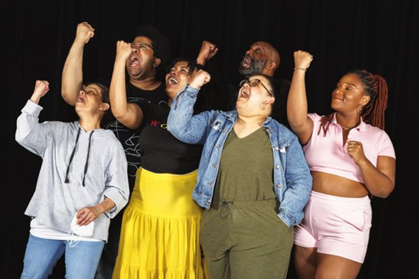 Director Pascale Florestal and the cast of The Colored Museum, running at The Umbrella Arts Center May 20 - June 5, 2022, photographed by Gillian Mariner Gordon. Show features Kai Clifton, Yasmeen Duncan, Florestal, BW Gonzalez*, Lorraine Victoria Kanyike and Damon Singletary*
1