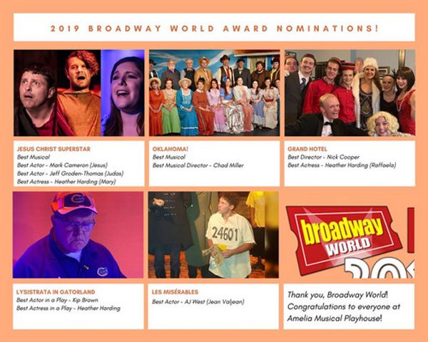 2019 BroadwayWorld Regional Nominations
Jesus Christ Superstar
Best Musical
Best Actor in a Musical - Mark Cameron (Jesus)
Best Actor in a Musical - Jeff Groden-Thomas (Judas)
Best Actress in a Musical - Heather Harding (Mary) 1