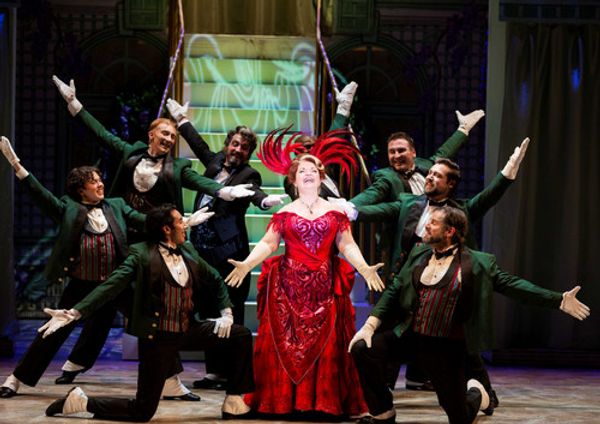 John David Scott and the cast of Hello, Dolly! at Village Theatre. Photo by Angela Sterling (2023). 4