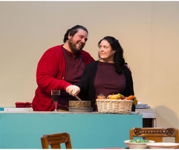 The Family: Seated - Edith (Tracey Wetzstein), Francis (John Larrabee), Carrie (Ashleigh Happer), Adam (Mike Glorioso; Standing - Matthew (Jack Olson), Sheena (Whitney Perish) 3
