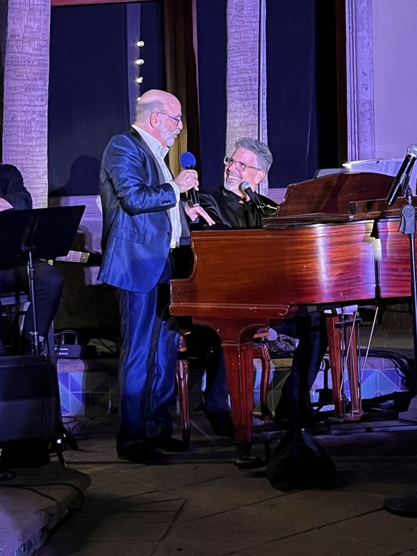 Brian Seth Hurst and MIchael rland prepare to take suggestions from the audience and compose songs on the fly. 1
