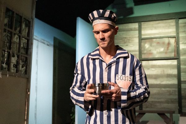 Uncle Freddie (Patrick Horan) and Max (Brandon Conti) in a scene from BENT playing from June 14th to June 29th at Nutley Little Theatre. 10