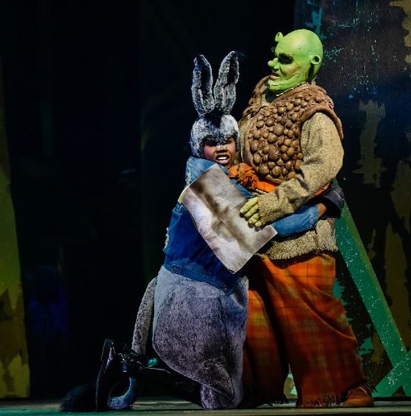 Forrest Stringfellow (Shrek) and Shahmad Muhammad (Donkey). Photo Credit: Tony Firriolo 2