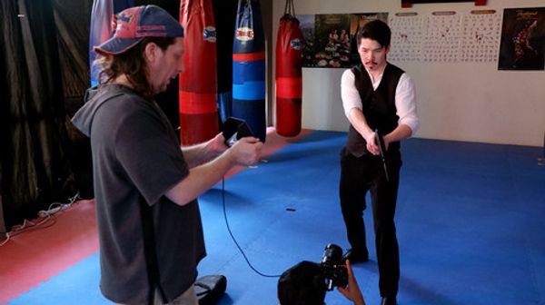 Scott McQuaid, writer-director, on the set of his second film. 4