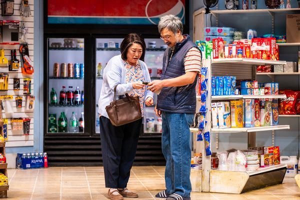 Ins Choi and Esther Chung in Kim?s Convenience (2025). A Soulpepper Production in association with American Conservatory Theater & Adam Blanshay Productions. Photo by Dahlia Katz 2