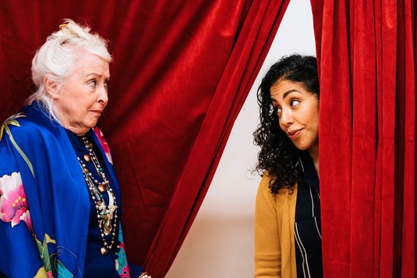 linda maria gir n, Austine De Los Santos, and Storm White play the Box Office Staff in Jonathan Spector''s new play ''Best Available'' at Shotgun Players in May and June 2024. Photo by Robbie Sweeny. 2