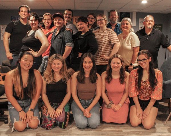The cast of CLT''s production of The Drowsy Chaperone. Standing left to right are Joseph Tinianow, Hannah Hanson, Scotty Venable, Abram Dwyer, Ray Woodworth, Kristen Gilhooly, Casey Waters, Meg Walz, J 1