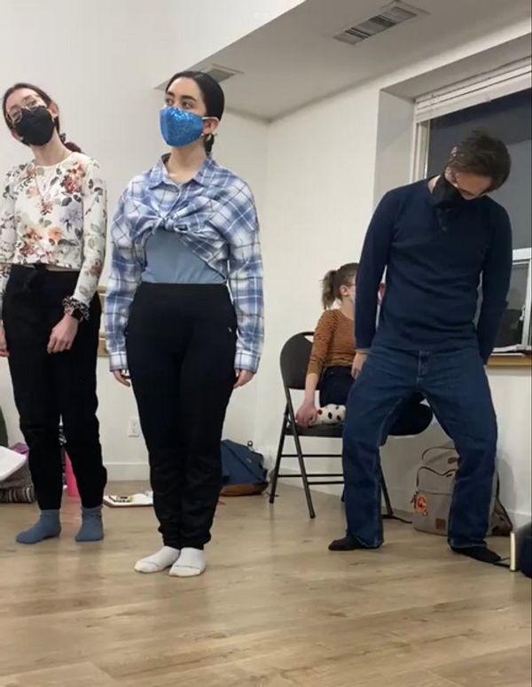 Tara Kennedy (Figment), Sydney Maloney (Mrs) and Mike Buchanan (Figment/Dakota) rehearsing a scene from The Good Guys. 11