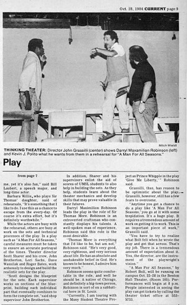 PART ONE OF DARRYL MAXIMILIAN ROBINSON'S SUMMER STOCK ACTING AWARD!: Chicago-born and stage-trained actor and play play director is featured in an interview on the occasion of receiving the 1981 Fort Wayne News-Sentinel Reviewer's Recognition Award for his performances in professional summer stock at The Enchanted Hills Playhouse of Syracuse, Indiana. 19