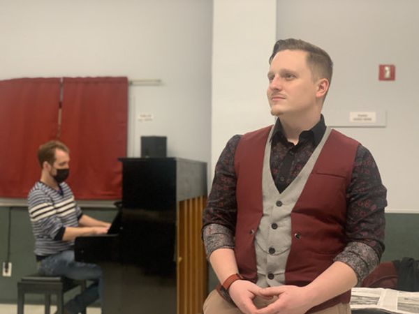 Joshua Shea Coates (Man) in rehearsals with music director T.C. Kincer. 3