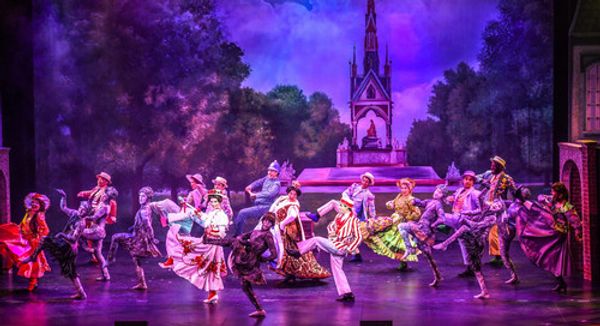 (Left to right) Victoria Vasquez (front), April Strelinger (back), Nate Colton, (front) Matthew Korinko (back), Melissa Whitworth (flying) in Slow Burn Theater Company?s MARY POPPINS 13