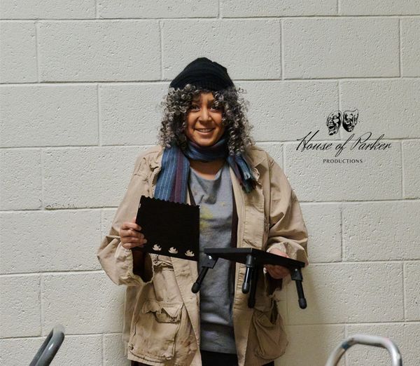 Tatiana Lee in hair and makeup as the homeless woman, undergoing transformation as she prepares to embody the character on stage. 12