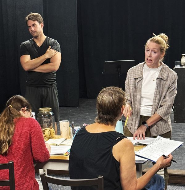 Johnny Travers (Luke) and Elizabeth Narciso (Lauren) in rehearsal for the U.S. premiere of Hannah Moscovitch''s RED LIKE FRUIT at Catskill''s Bridge Street Theatre 2