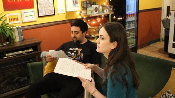 Jackie Jorgenson and Tap Rudra at Script Club''s Open Rehearsal for Places in 10. 1