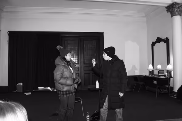 Dessa Delfin and Daniel Ching* in rehearsal for The Norwegians. *Equity Member appearing with permission of Actors? Equity Association without benefit of an Equity contract in this Off-Off Broadway Eq 1