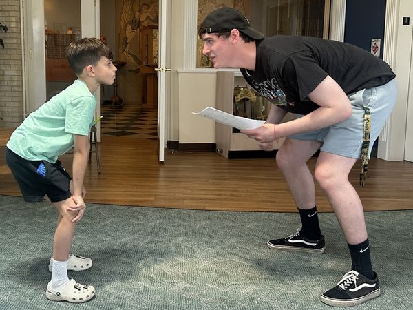 Damon Fletcher as Young Edward Bloom and Jack Fitzgerald as Young William Bloom rehearse for Theatre444''s upcoming production of Big Fish on August 22-30th. Tickets on sale at www.theatre444.com 1