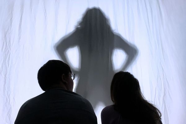 Josh Gold (center) is Peter Pan, Nina Vitek (left) is Connor Forsyth, and Chelsea Cylinder (right) is Lindsay Plencner in Pier Players Theatre Company's I Think We're Lost. (Photo by Julianne Kastner) 1