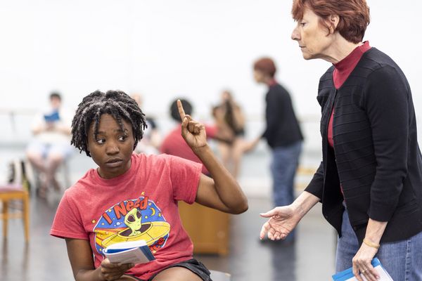 Akili Holder-Cozart (front) and Christine Rogers (behind) in Keely and Du. Photo by Erin Bell, Bull City Photography. 2