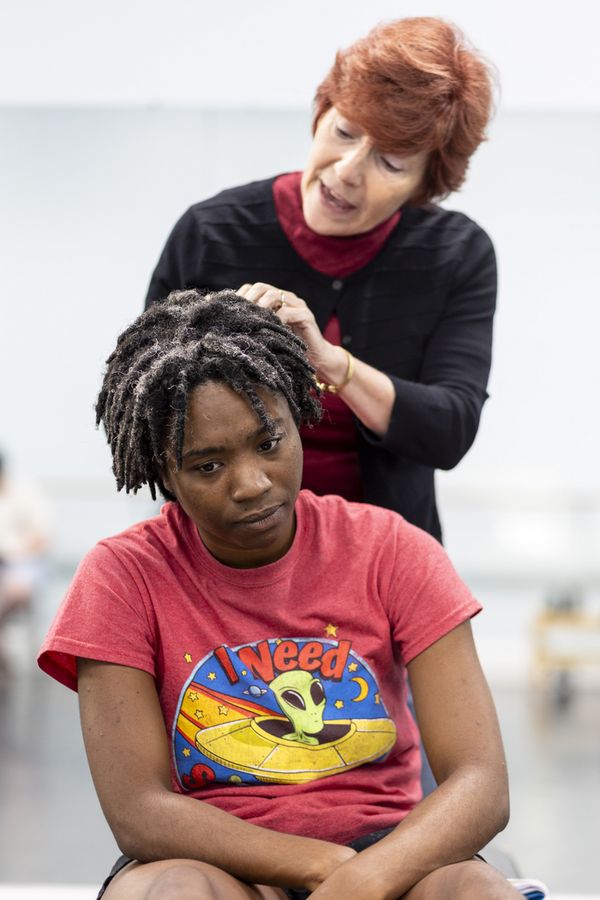 Akili Holder-Cozart (front) and Christine Rogers (behind) in Keely and Du. Photo by Erin Bell, Bull City Photography. 1