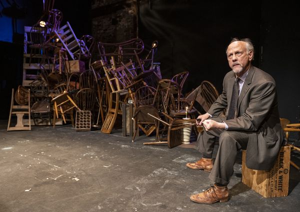 Jim Ortlieb in Stand Up If You''re Here Tonight, written and directed by John Kolvenbach. Playing at the Huntington Theatre (264 Huntington Ave) in the Maso Studio Jan 20 - Mar 3, 2024. Photo by Michae 3