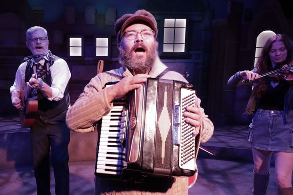 Mike Bradecich, Lex Leigh, and Leota Rhodes in ?Once? at Chance Theater. Playing January 23 ? March 1, 2026 at the Bette Aitken theater arts Center on the Cripe Stage. Photos by Doug Catiller. 10