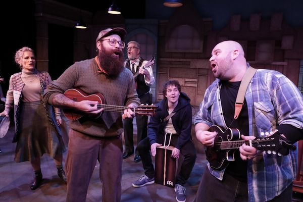 Jennifer Richardson, Will Huse, Mike Bradecich, Austin Ledger, and Joseph Dailey in ?Once? at Chance Theater. Playing January 23 ? March 1, 2026 at the Bette Aitken theater arts Center on the Cripe St 4