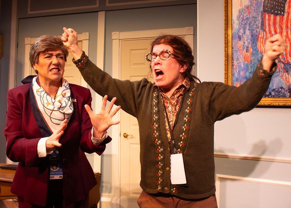 Miran Robarts (as Jean) and Dana Duff (as Bernadette) in POTUS at Elmwood Playhouse 4