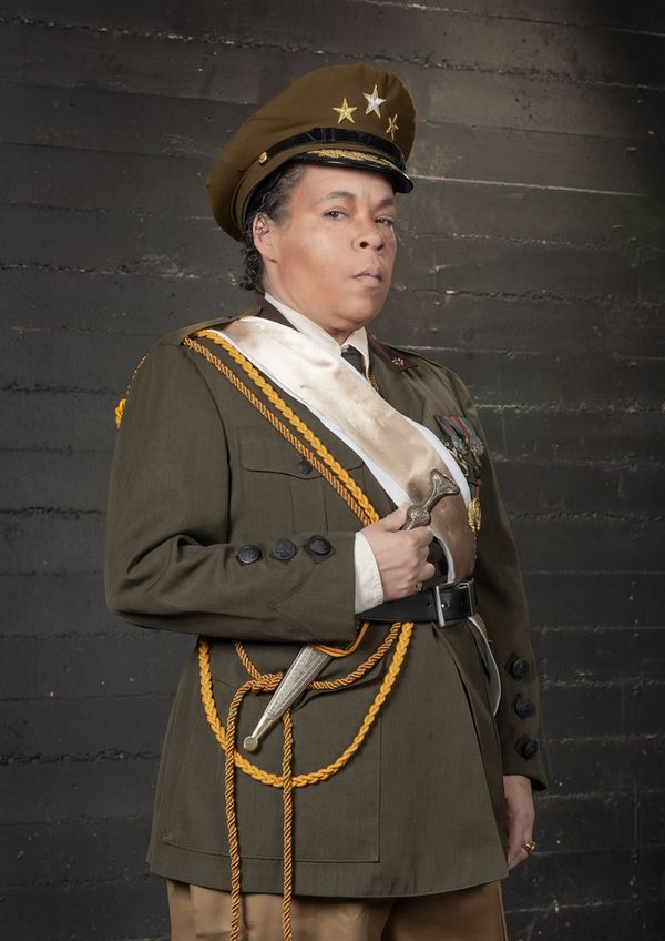Matthew Malone as Octavius Caesar, Sarah Palmero as Julius Caesar, and Julianna Schultz as Calpurnia in Julius Caesar 1922 at Sacramento Shakespeare Festival. Photo by Bruce Clarke 4