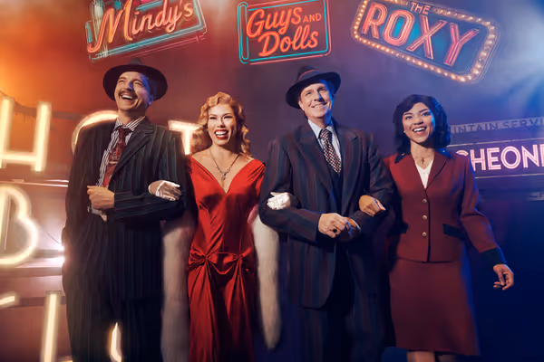 From left: Mark Uhre, Jennifer Rider-Shaw, Dan Chameroy and Olivia Sinclair-Brisbane, Guys and Dolls. Stratford Festival 2026. Photo: Dariane Sanche. 1
