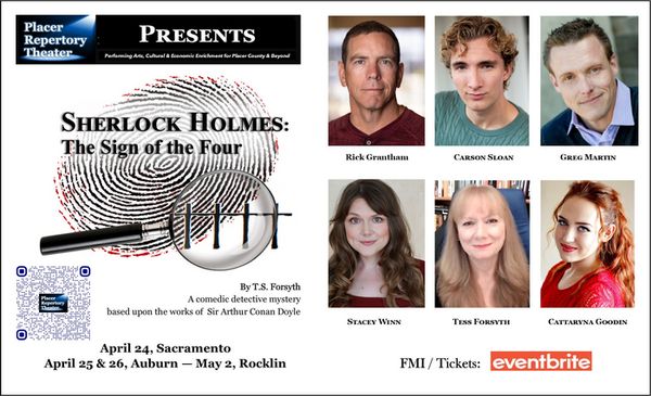 Placer Repertory Theater, new play - Sherlock Holmes: The Sign of the Four April 24 - May 2, 2025 - post card 1