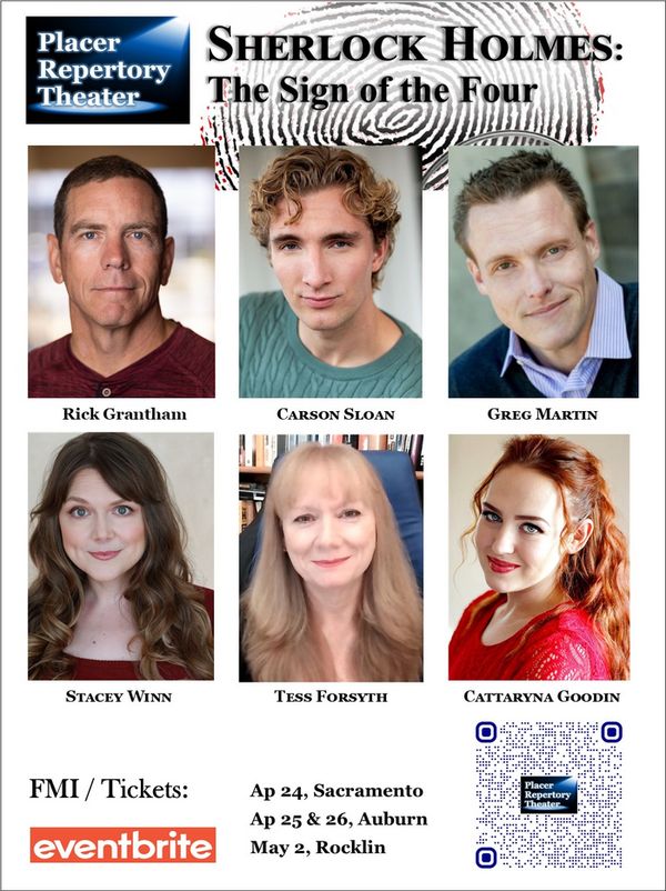 Placer Repertory Theater, new play - Sherlock Holmes: The Sign of the Four April 24 - May 2, 2025 - post card 2