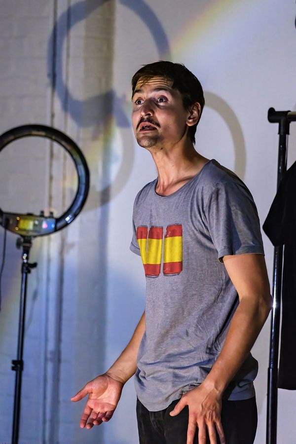 Photographed by Robert Crowe: St. Louis Fringe Festival 2024, Venue: High Low. Lazaros Theodorakopoulos in Night Just Before the Forest by Bernard-Marie Kolt s, translated by Timothy Johns, directed b 2