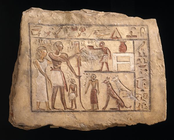 Stele of the Nubian soldier Nenu, Egyptian, First Intermediate Period, dynasty 9?10, about 2100?2040 B.C. Painted limestone, Overall: 17 11/16 x 14 5/8 x 2 5/8 in., 31 lb. (45 x 37.1 x 6.7 cm, 14.06 k 1