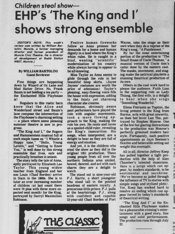 Yes, He Was Mrs. Hooks Little Baby Boy: Darryl Maximilian Robinson, winner of the 1981 Fort Wayne News-Sentinel Reviewers Recognition Award as Outstanding Thespian of The Season, played Captain Hook! 27